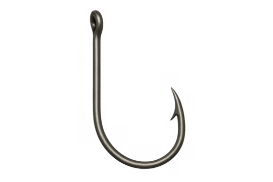 Shiny metal fishing hook on transparent background
