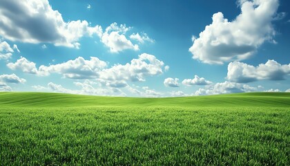 Obraz premium A Panoramic landscape of a serene green field under a vast sky, evoking peace and tranquility