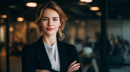Portrait of a professional woman in a suit. Business woman standing in an office