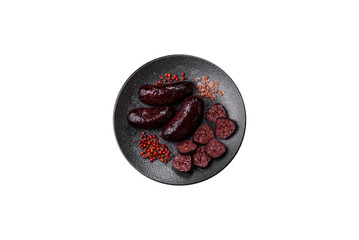 Blood sausage, pudding, meat food with lard and spices. Blood sausage