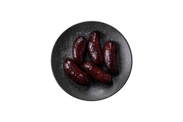 Blood sausage, pudding, meat food with lard and spices. Blood sausage
