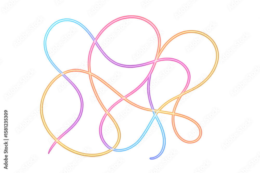 Poster vibrant neon light lines intertwining, creating dynamic abstract pattern against transparent backdro