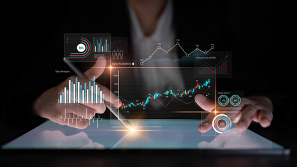 Data analytics dashboard with charts, indicators, and performance metrics, reveals trends, data...