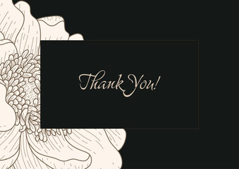 Elegant Peony Greeting Card on the  Dark background  &ndash; Vector Illustration.  Perfect for wedding invitations, birthday cards, romantic messages, or seasonal greetings. Ideal for stylish and luxurious 