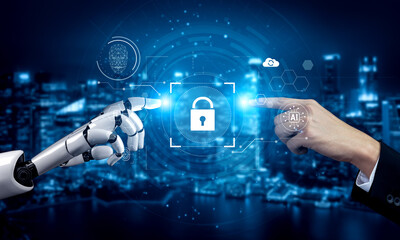 AI monitoring cybersecurity, verifying biometric access, analyzing identity patterns, and securing...