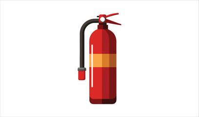 Obraz premium Red fire extinguisher with black hose and orange band on white background