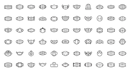 Protective face mask outline icon on a white background