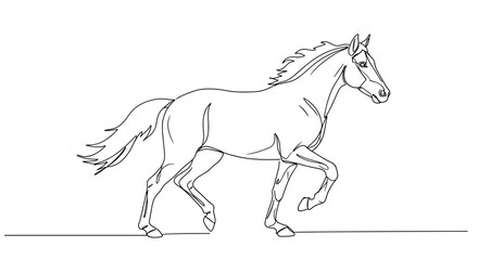 Elegant running horse line drawing on transparent background  