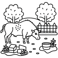 Buffalo  line art kids coloring page