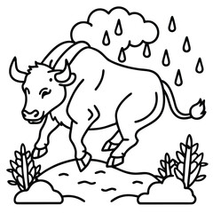 Buffalo  line art kids coloring page