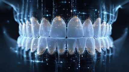 Dental advanced 3D Hologram illustration with digital effects, futuristic dental technology concept.