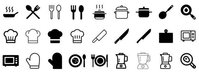 Food & Kitchen Icons Collection | Minimal Black Culinary & Cooking Icons

