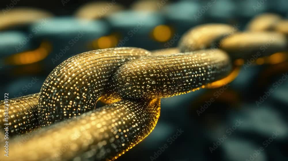 Poster blue glowing chains representing digital connectivity and blockchain technology in an abstract setti