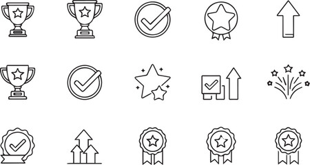 Achievement and success outline icons on a white background