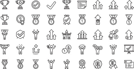 Success line icons vector set on a white background