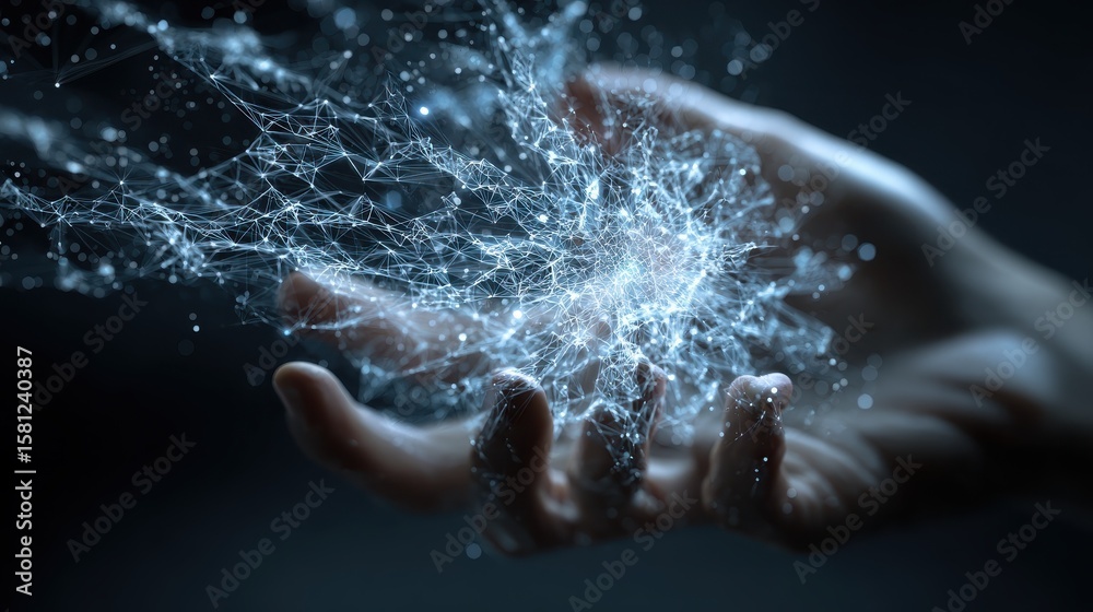 Poster digital transformation conceptual for next generation technology era, ai, machine learning. hands to