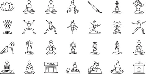 Yoga line icons vector set on a white background