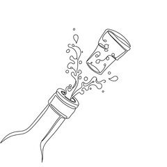Cork popping from bottle with splash, isolated on transparent background  