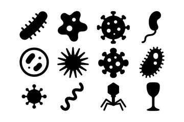 Abstract silhouette microbe icons collection for science and biology designs