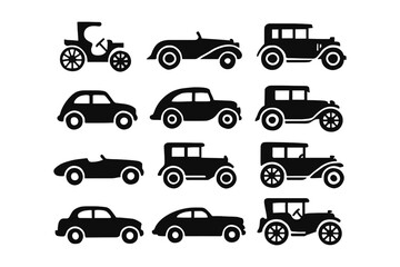 Vintage car silhouettes collection featuring classic vehicle designs