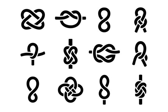 Set of knot icons in bold style for nautical and decorative use