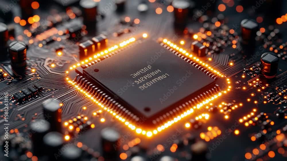Poster insights into microchip technology showcasing intricate circuitry with glowing pathways