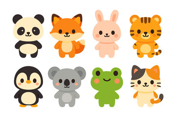 Obraz premium Cute cartoon animal friends in minimalist style for kids and nursery decor