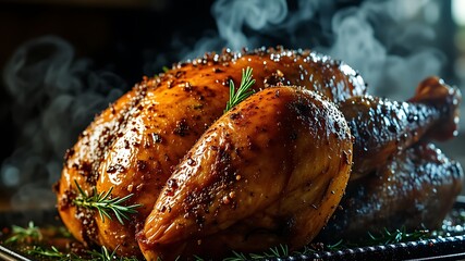Juicy roasted chicken with herbs and spices
