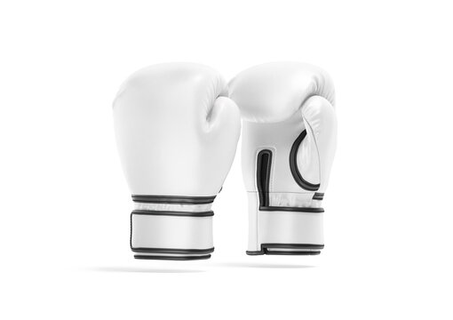 Blank white boxing gloves mockup, side view, no gravity