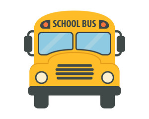 Front view yellow school bus transportation icon for students field trips and back to school graphics. Vector illustration. © Daria