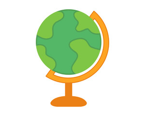 Classroom globe showing continents on stand for geography lessons travel studies education and world learning themes. Vector illustration.