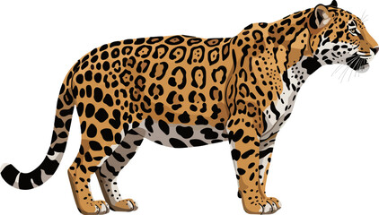 Fototapeta premium Jaguar (Panthera onca) vector illustration — detailed big cat design with transparent background. Native to Amazon and Pantanal biomes. Solitary apex predator from South and Central America.