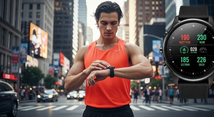 Fitness Tracker Smartwatch Athlete Checking Stats Urban Running Scene