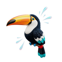 Cartoon toucan bird with colorful feathers on a transparent background for the design  