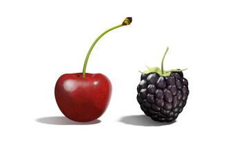 Cherry and blackberry mockup set, front view, isolated
