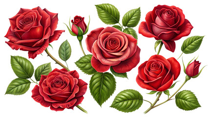 Red Roses Bouquet Illustration on Transparent Background