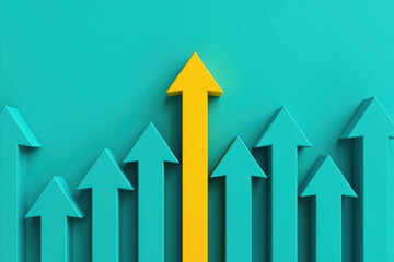 Stand Out from the Crowd A Bold Yellow Arrow Leading the Way Among Teal Arrows on a Teal Background Symbolizing Leadership and Success in Business and Life