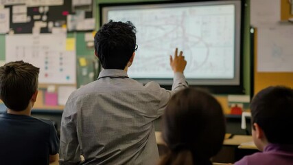 Students engaged in a classroom lesson about geography and mapping techniques in a modern learning environment - Powered by Adobe