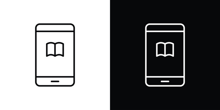 Ebook icon. Black illustration isolated for graphic and web design.