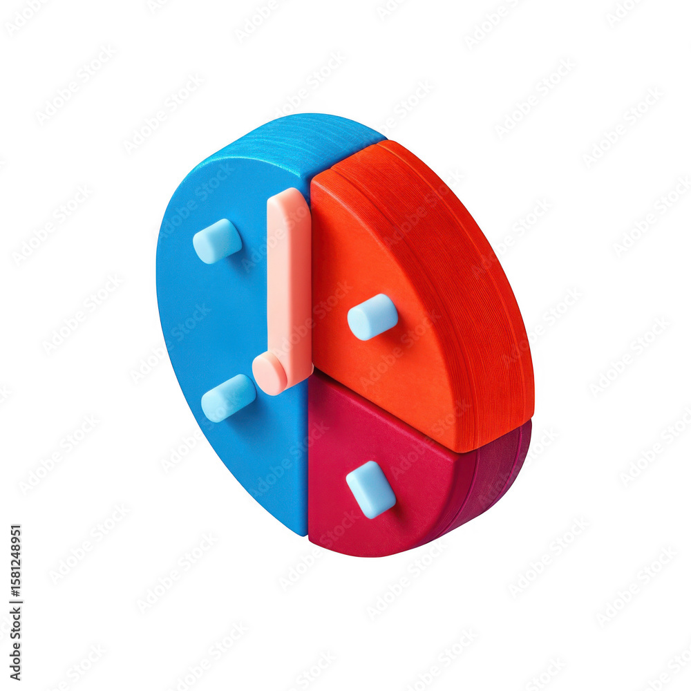 Poster abstract 3d geometric clock face with colorful segments isolated on transparent background