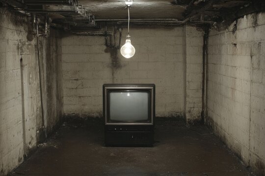 Retro television in a neglected basement.