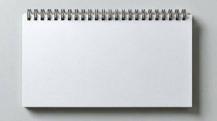 Top view of an open blank spiral notebook with a white cover, ready for drawing, writing, planning, sketching, or making notes.