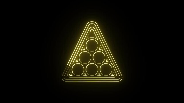 Glowing neon line pool ball with rotating animation. Sports icon animation HD video isolated on black background.