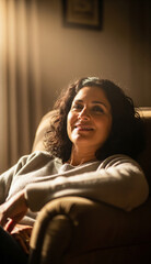 Obraz premium Cinematic portrait of mom sitting in a sunbeam