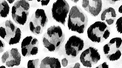 Black and White Leopard Seamless Pattern. Watercolor Hand Drawn Cheetah Print. Wild Skin Exotic Texture. Geometric Fur background. Leopard and Jaguar Leather. Watercolour Hand Painted Skin Pattern., 
