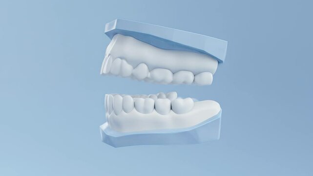 Dentistry: Anatomical 3D model of human teeth against a blue background, symbolizing oral health and precise dental care.