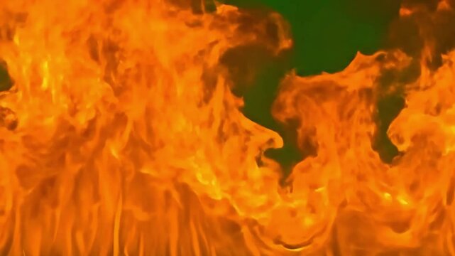 Dynamic Flames Dancing Against Green Screen Background for Visual Effects