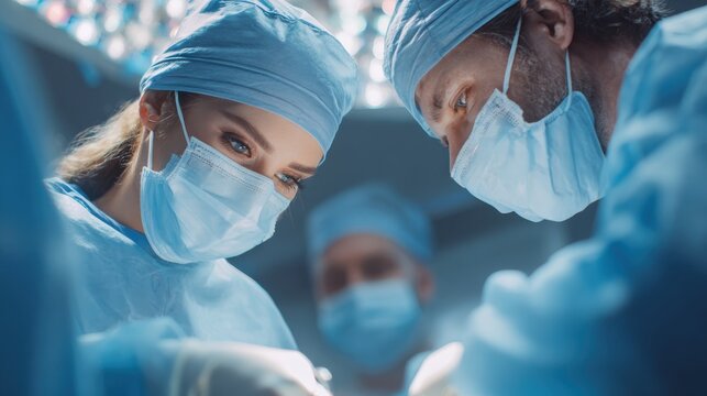 Surgeon and nurse during a dental operation, Team of dental surgeons performs surgery on teeth in a modern clinic, General anesthesia during orthodontic surgery. ai generative