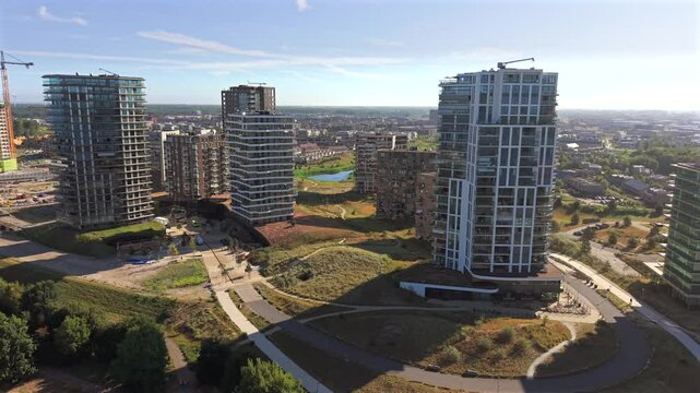 Aerial of Almere Poort waterfront with housing and Marina Muiderzand	