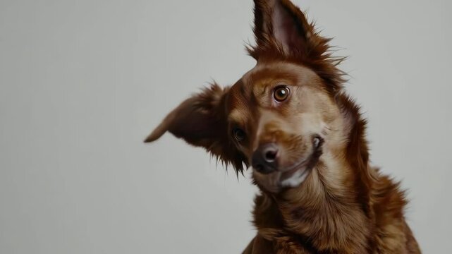 Energetic dog shakes and plays with ears flapping in slow motion